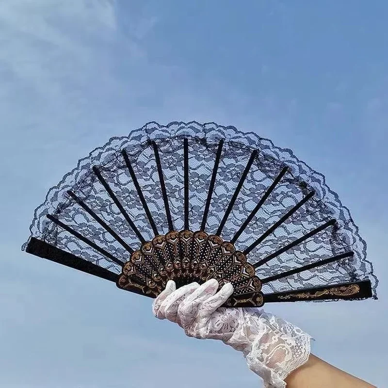 Feather Fans Bloem Lace Trim Fan Opvouwbare Handheld voor Vrouwen Hand Craft Halloween Kerstmis