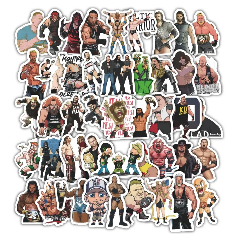 60pcs WWE Wrestling Cartoon Stickers Suitcase Water Cup Stationery Mobile Phone Scooter Laptop Refrigerator Decoration Stickers