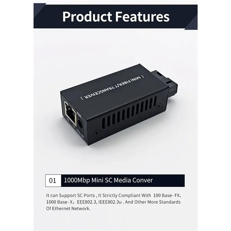 A31T 5 Pair Gigabit 100/1000M SC Fiber Media Converter, RJ45 to Fiber Optic Transceiver 20KM, Ethernet Switch Media Converter