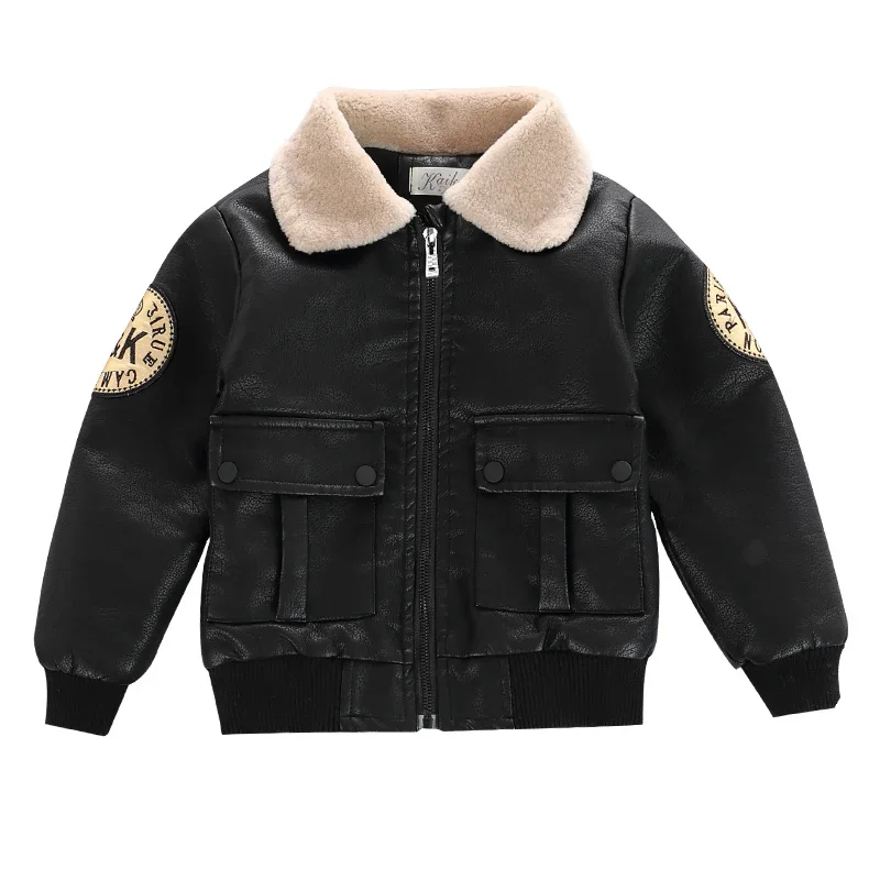 سترة NewChildren الوسيم للخريف والشتاء مع سترة جلدية بسيطة عالية الجودة..4-15 سنة