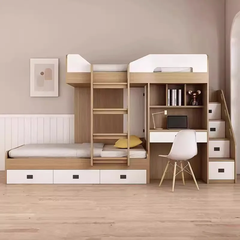 Hong Kong solid wood bed bunk bed children's   mother   high   double   with wardrobe desk multi-function bed view 5