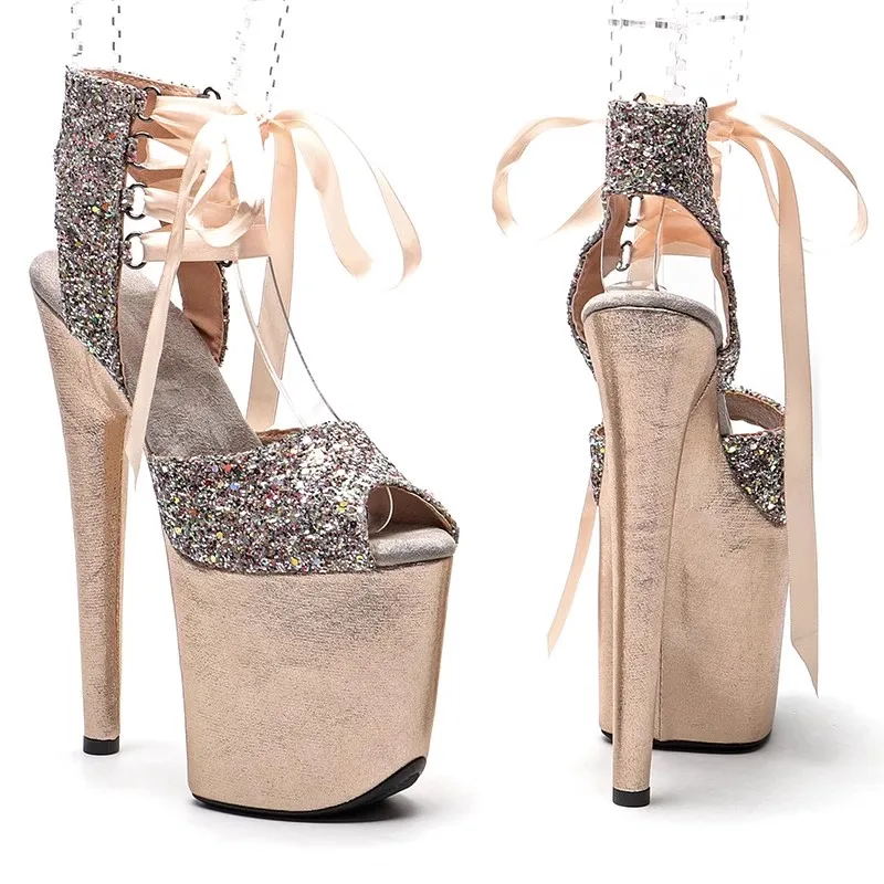 

20cm/8inches Shiny PU Upper Open Toe Electroplate Platform High Heel Sandals Sexy Model Shoes Pole Dance Shoes 114