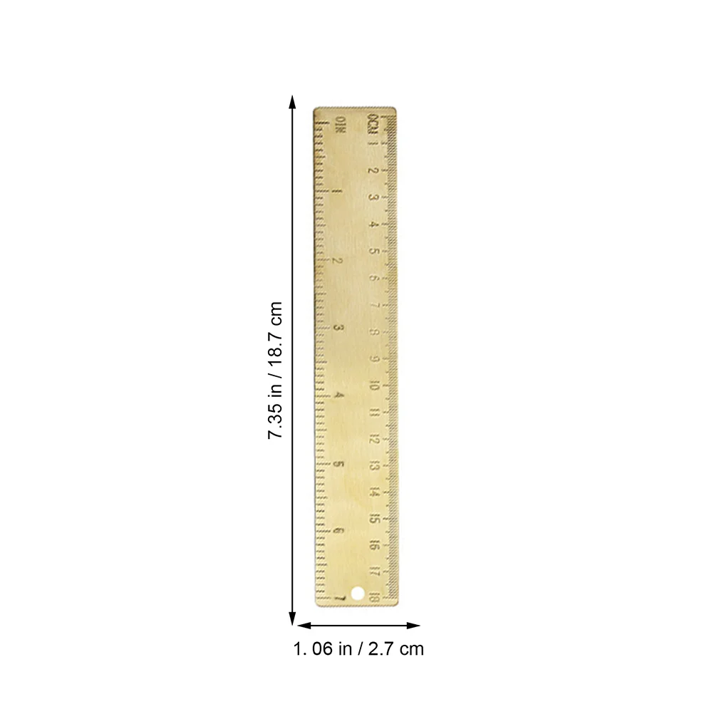 Bookmark Ruler Brass Straight Edge Measuring Tool for Reading Notes Drafting Ruler Double Scale Metal Design Drafting Tools