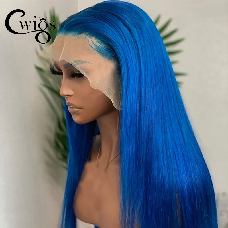 Straight Synthetic Brown Blue Purple Ginger Color Transparent 13X4 Lace Front Wigs For Black Women Preplucked Drag Queen Party