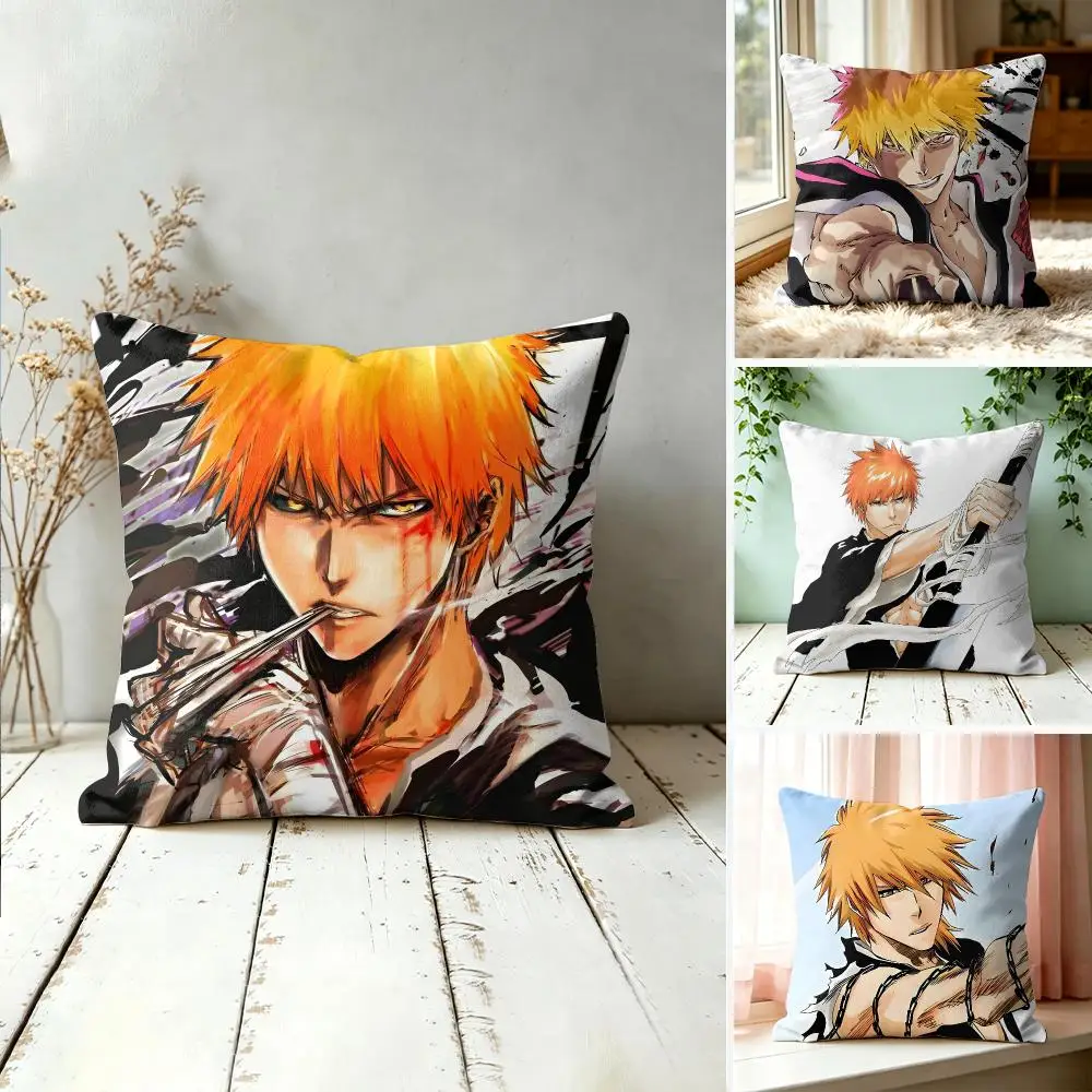 Japanese Anime K-Kurosaki Ichigo Cushion Cover Wrinkle-Resistant Short Plush Cushion Covers Breathable Machine-Washable