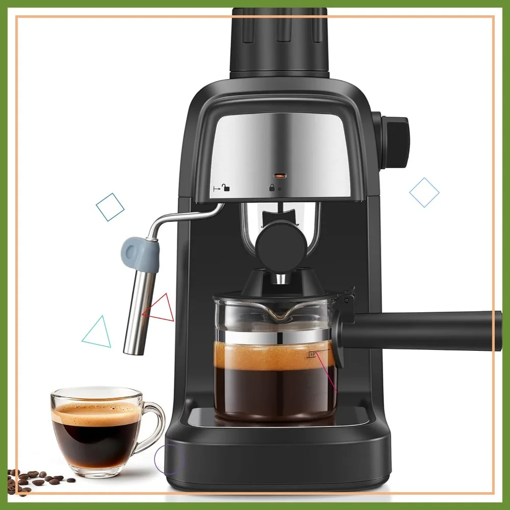 Máquina de café expresso de 3,5 bar 800 W, cafeteira compacta com varinha de vapor para 4 xícaras de cappuccino e café com leite, uso em escritório doméstico