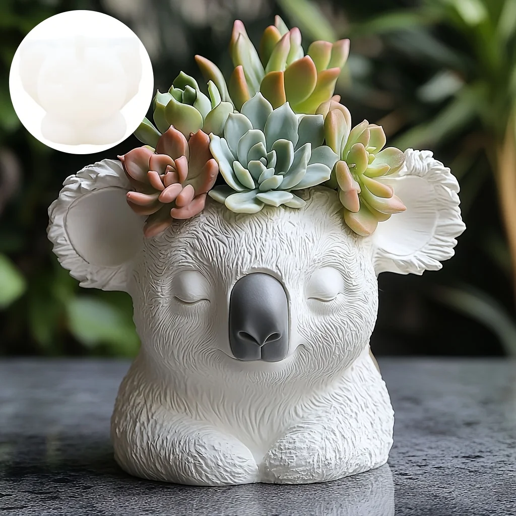 Large koala shaped succulent plant flowerpot resin silicone mold cute koala pen holder storage box gypsum molds Christmas gift