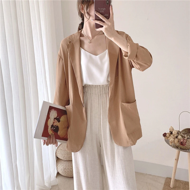 

Spring Summer 2026 New plus Size Casual Thin Suit Jacket Women's Mid-Length Loose Style Fashionable Polyester Fiber Long Sleeve