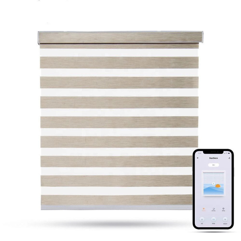 

Smart Motorized Zebra Blinds: Dual-Layer Blackout,App Voice Control. Premium Build,Easy Setup.Transform Home Lighting Instantly