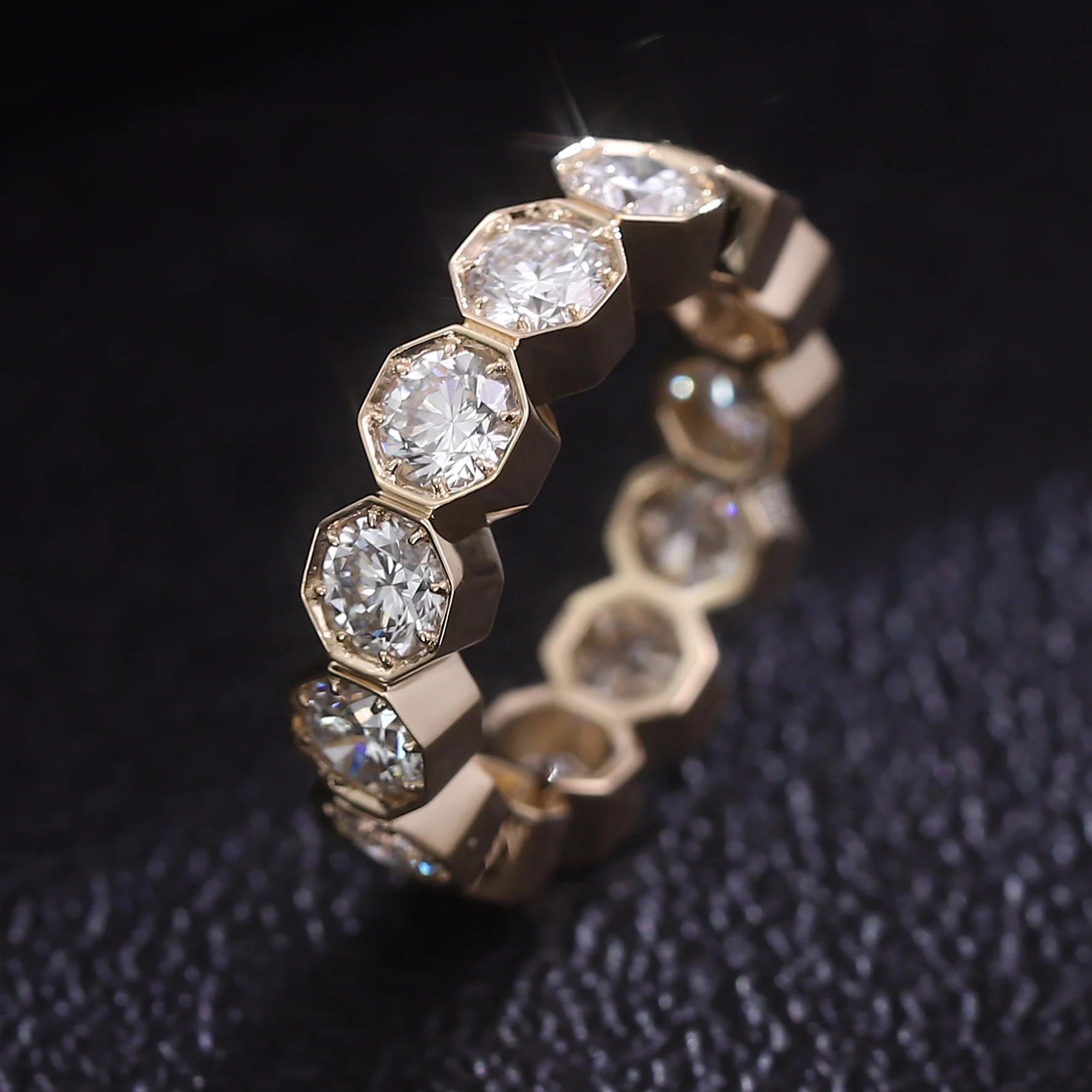 Provence custom real 10K/14K/18K gold rings DEF/VVS lab diamond promise engagement rings for men Geometric Octagon eternity band