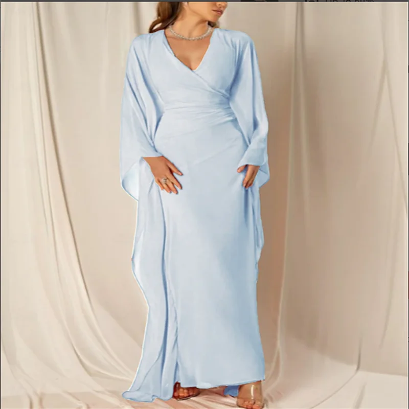 Beach Wedding Sheath Evening Gown Elegant Evening Dress Formal Fall Ankle Length Long Sleeve V Neck Chiffon with Ruched Ruffles