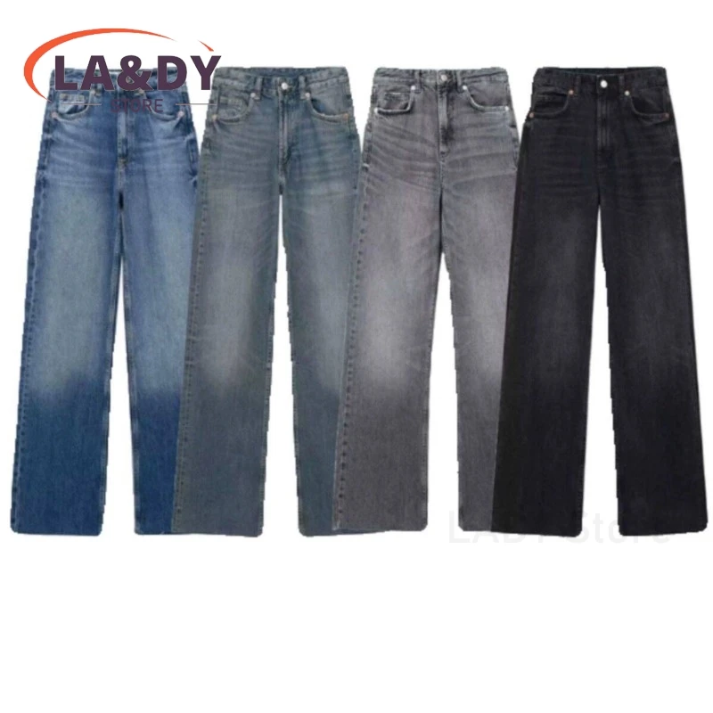 Wide Legs Denim Pants Women 2024 Spring Fashion Vintage Female Casual Loose Pockets Zipper High Waisted Trousers