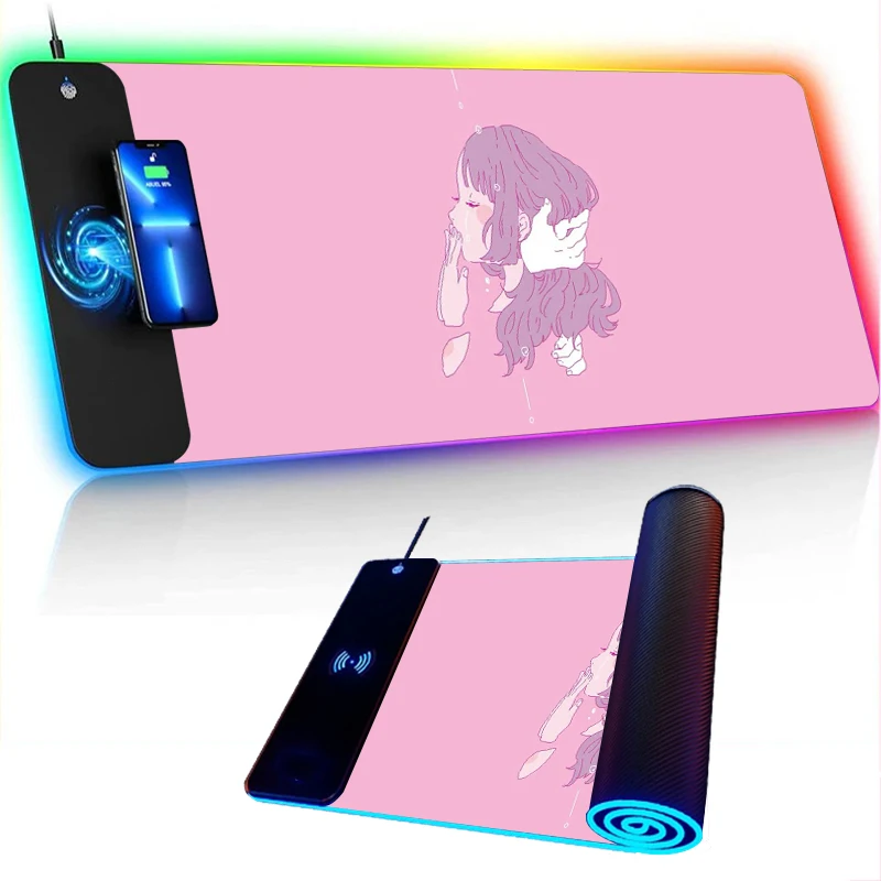 

RGB Wireless Charging Table Mats Gaming Mat Computer Tables Kawai Mouse Carpet Accessorys Pad the Anime Pink Kawaii Cute Gamer