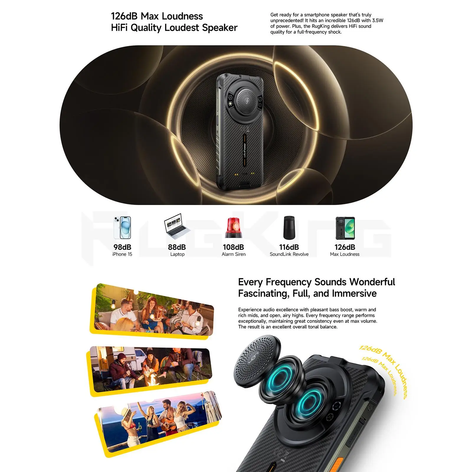 Ulefone RugKing هاتف متين 8GB + 256GB IP68/IP69K 5.99 بوصة أندرويد 15 Unisoc T7255 9600mAh 18W 50MP كاميرا رئيسية 4G NFC الهاتف الذكي