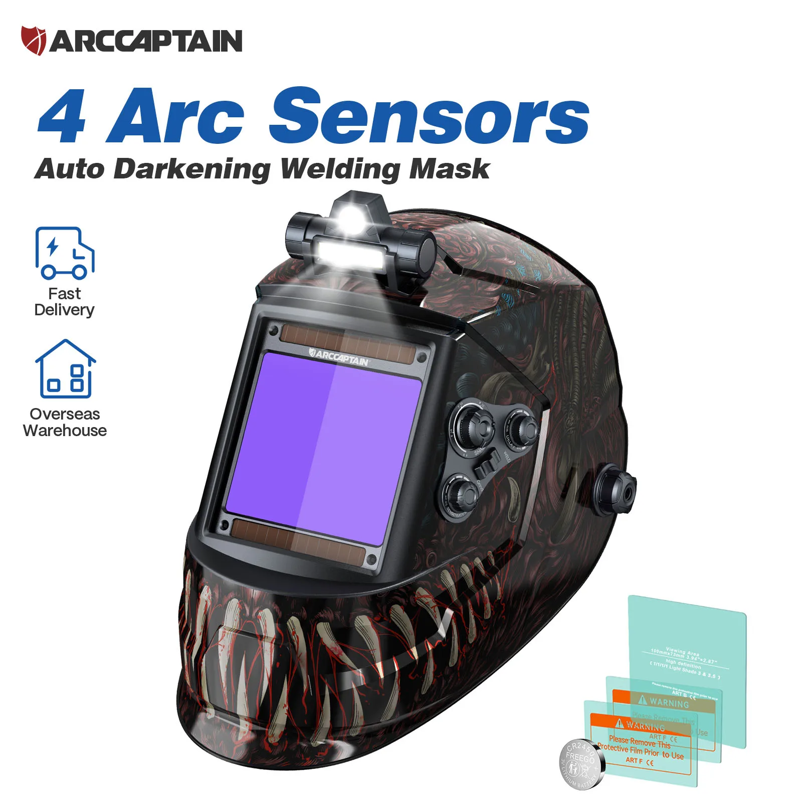 

ARCCAPTAIN Welding Mask Auto Darkening Welding Helmet Large Screen For MIG TIG CUT 4 Arc Sensor With Light True Color Welder