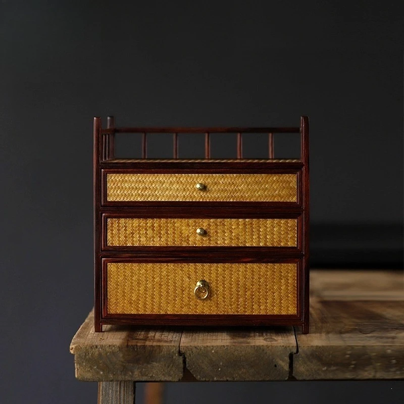 

Tea side cabinet, bamboo braided tea room storage desktop small chest tea cabinet