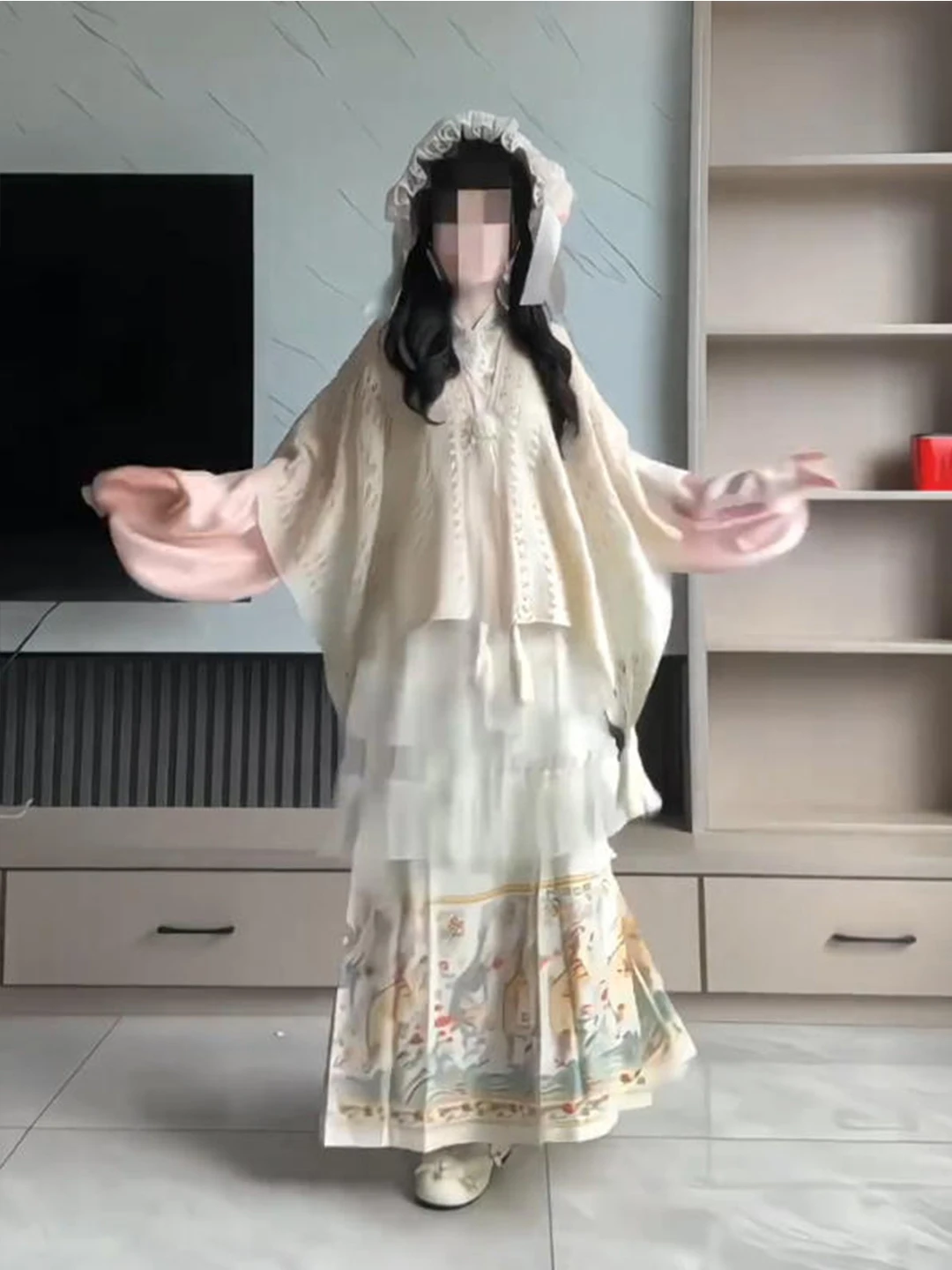 Charming Ming Dynasty Hanfu Women's Clothing Cross Collar Pipa Sleeve Ma Face Lolita Skirt Daily Wear Traditional Chinese Cos...