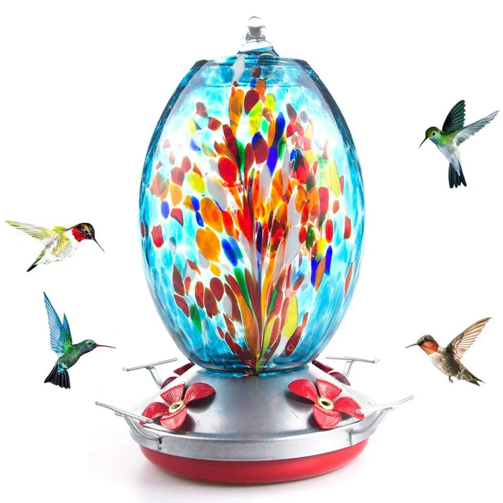 

Bird Feeders for Wild Birds Hummingbird Painted Hanging Garden Wild Bird Drinking Fountain Hand-blown Glass Hummingbird Feeder