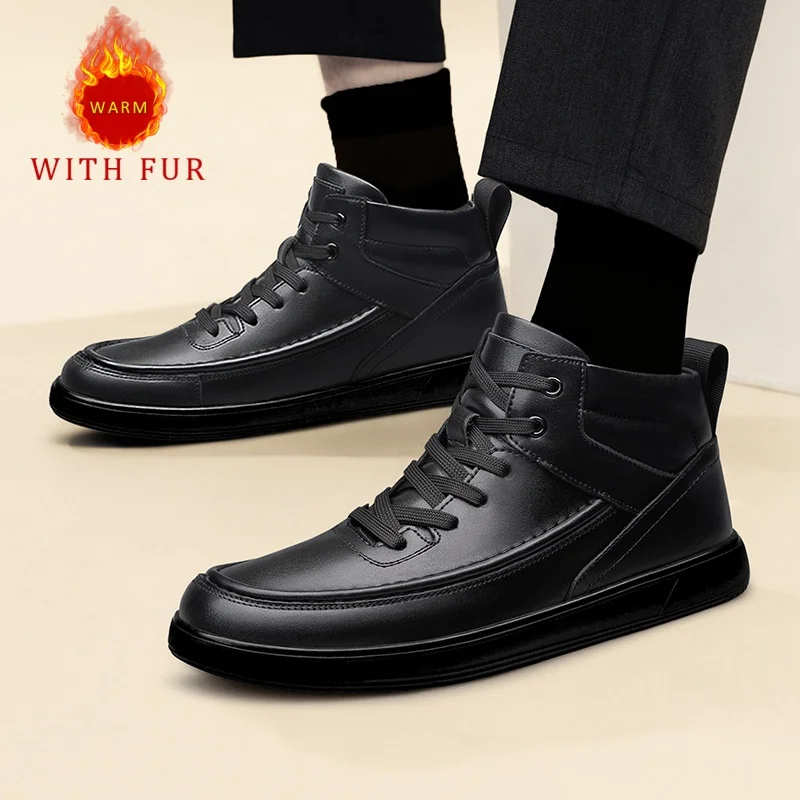 

Casual high top Warm men's shoes genuine Leather comfortable minimalist style Business Office Outdoor fashionable street shoes