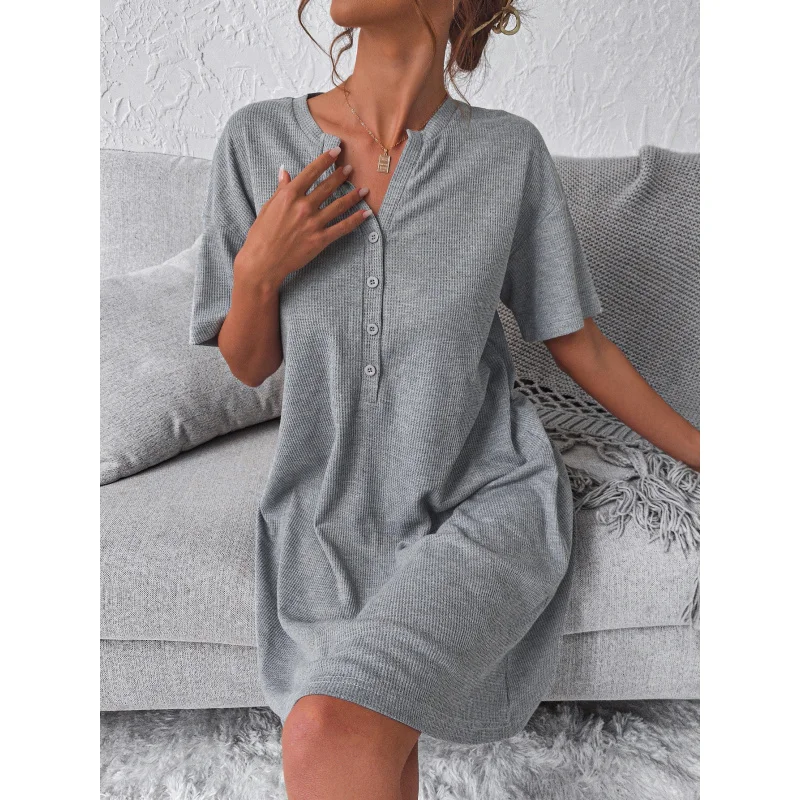 

International Station Hot Sale Daily Commuting Simple Home Dress Summer Loose Comfortable Nightdress for Women