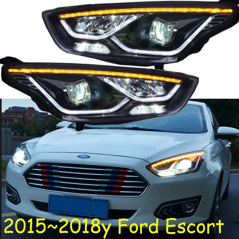 

2015~2017y car bupmer head light for Ford Escort headlight car accessories LED DRL HID xenon fog for Escort headlamp