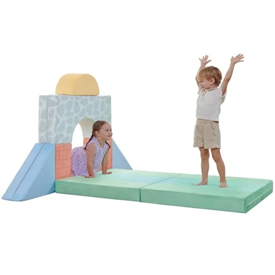 

Indoor toddler play set: foam climbing blocks in gray and blue soft EVA material non-slip surface safe for crawl and climb acti