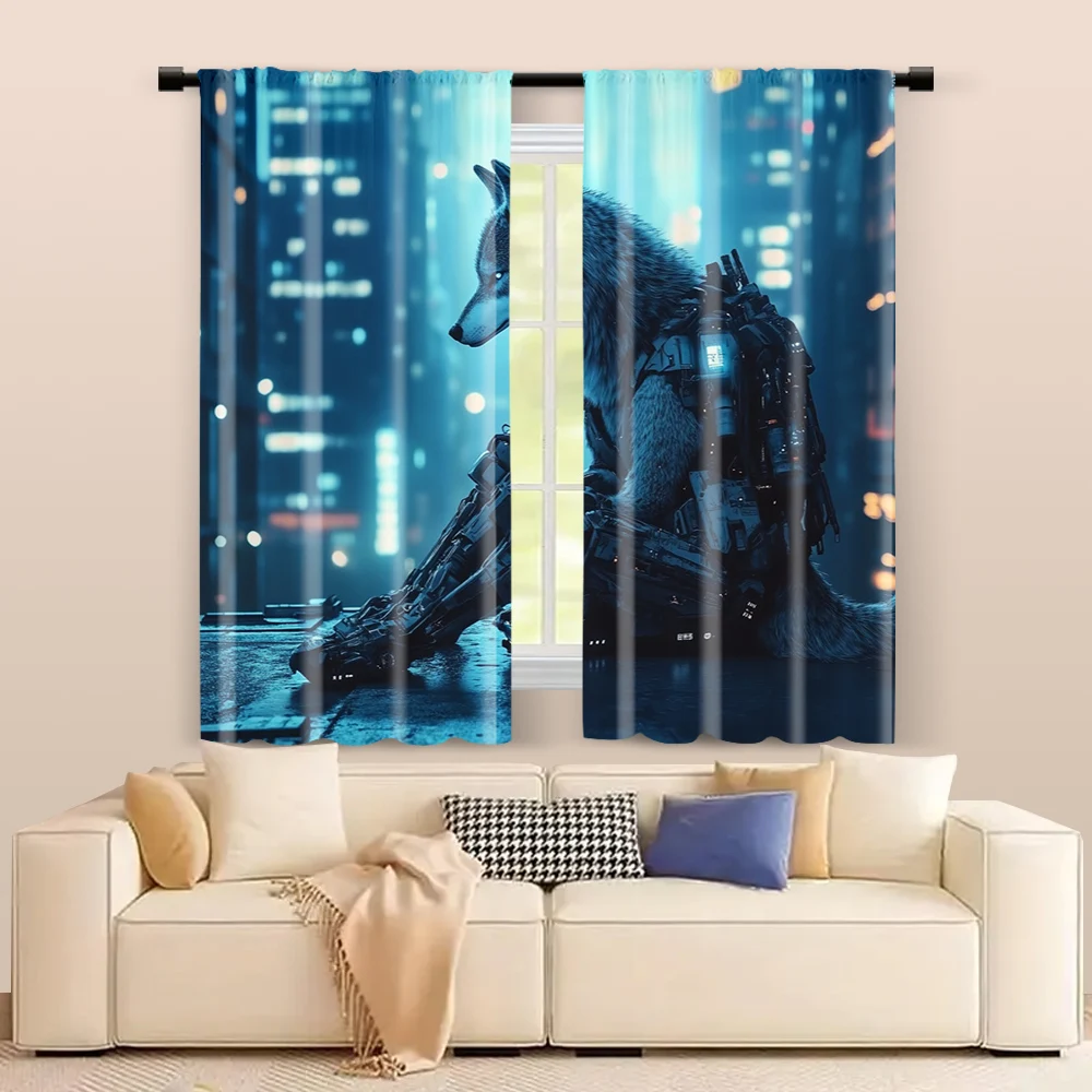 2 pcs, filtering curtains (excluding rods, non-movable, without batteries) A mechanical wolf. for use in bedrooms and living