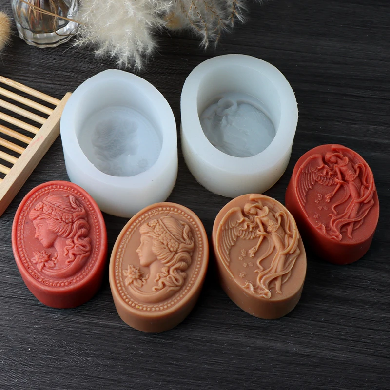 3D Cameo Lady Silicone Candle Molds, 2 Styles Oval Vintage Art Nouveau Wax Mould for DIY Soap Resin Plaster Jewelry Home Decors