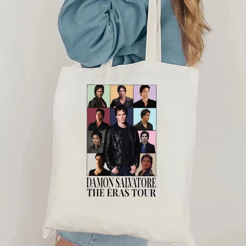 

The Vampire Diaries Damon Salvatore Eras Tour Canvas Bag Vintage Printed Tote Bag The Vampire Diaries Movie Women's Tote Bag