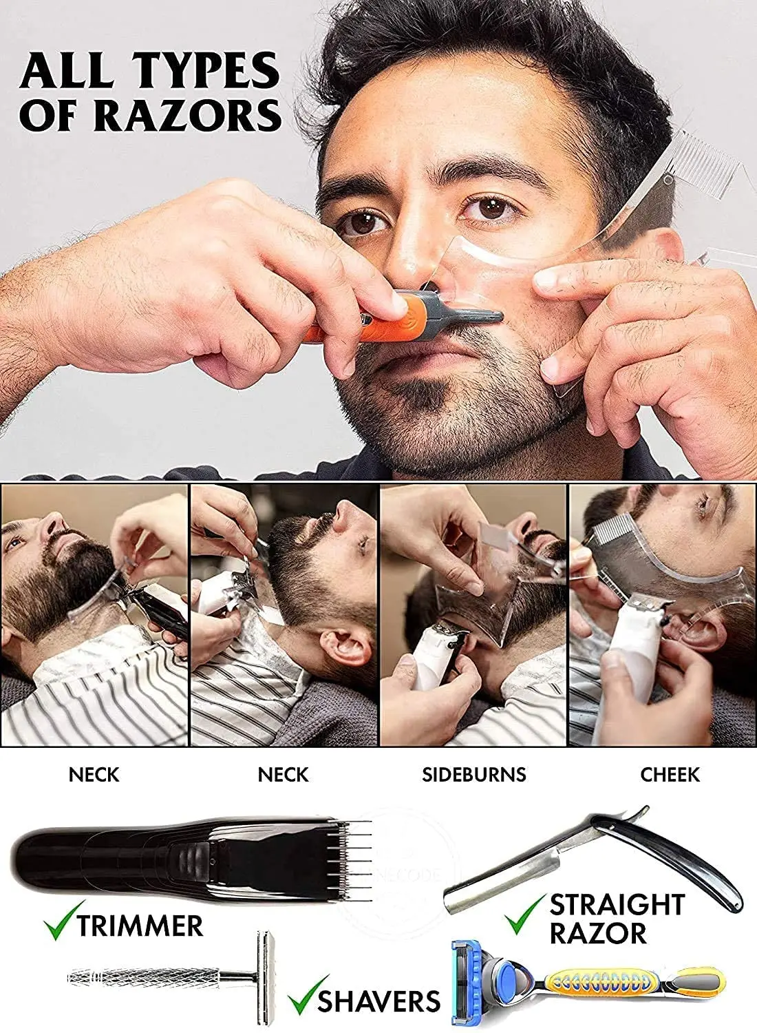 Men Beard Styling Template Stencil Beard Comb for Men Lightweight and Flexible Fits All-In-One Tool Beard Shaping Tool