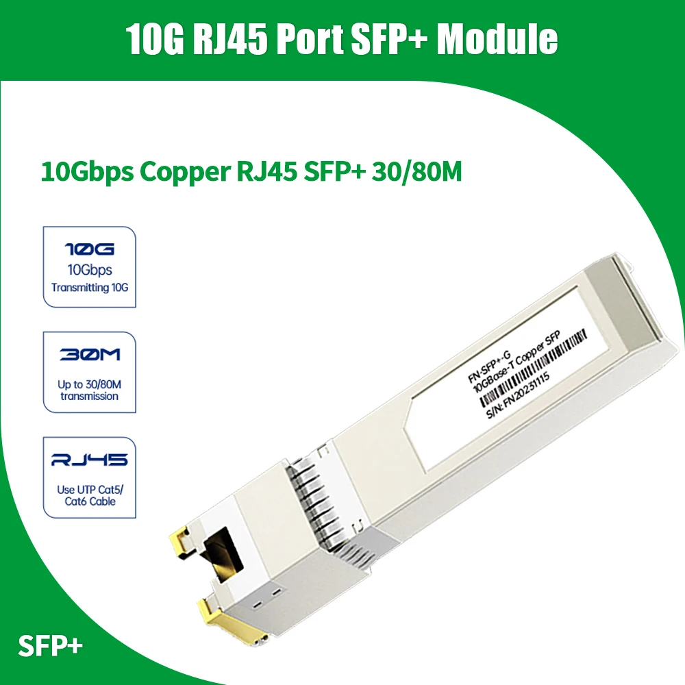 Fybrnet-10G RJ45 Copper Wrechargeable + Tech, 10GBase-Tx Ethernet, Fibre Optique FTTH Compatible avec placard, Mikrotik, Allié Switch, 30m, 80m