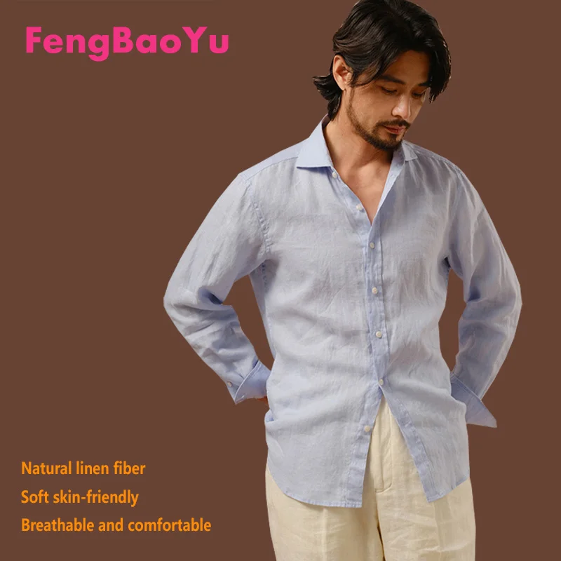 

100% Natural Linen Men's Shirt, Long Sleeves, Elegant Men's Clothing, Breathable Sweat-absorbent, Suitable for Business Casual
