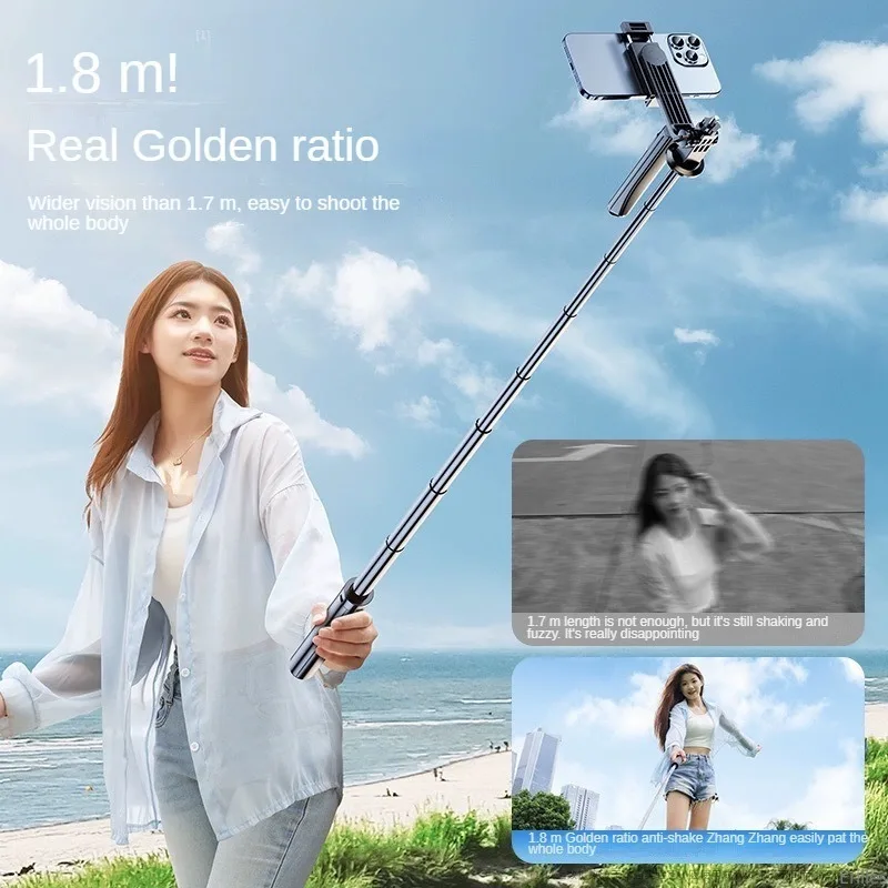 1.8M Long Extended Bluetooth Wireless Selfie Stick 360° Horizontal Vertical Panoramic Balance Shooting Live Broacast Foldable