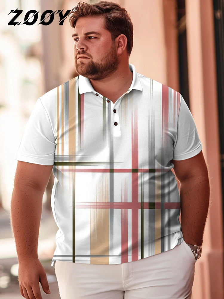 ZOOY (L-9XL) Men\'s Plus Size Chest 202cm Color Block Polo Dot Print Simple Casual Daily Short Sleeve Polo Shirt Top