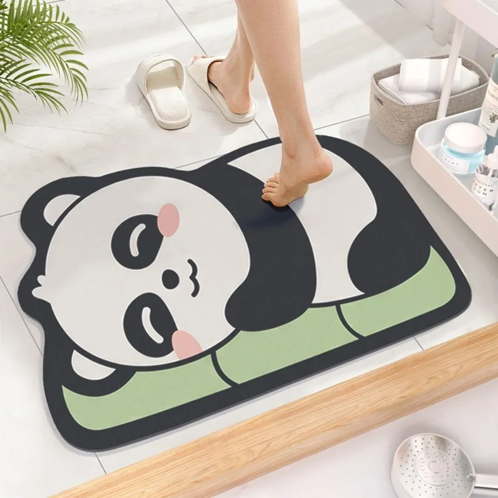 Cartoon Panda Diatom Mud Bathroom Floor Mat, Household Bathroom Non slip Water Absorbent Foot Mat, Kitchen Quick Drying Mat