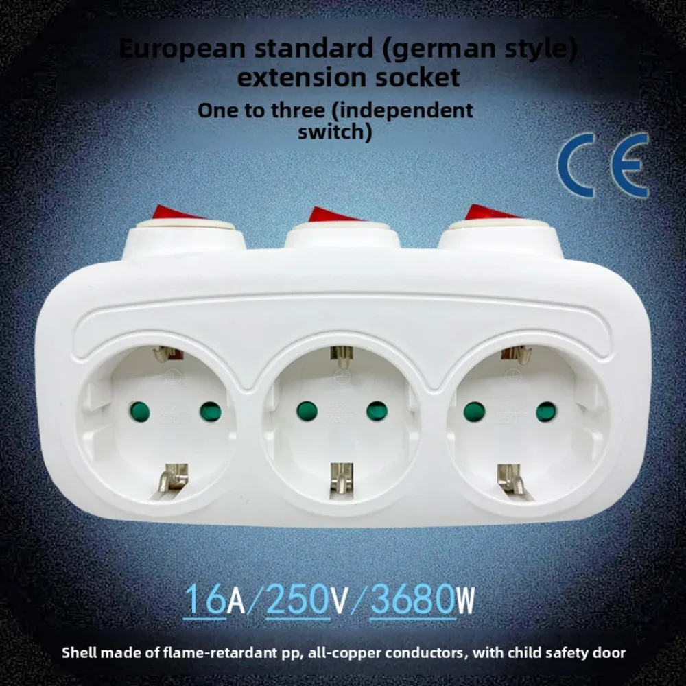 

3-сторонний удлинитель европейского/немецкого стандарта с независимым переключателем, сертифицированный CE удлинитель розетки от 1 до 3