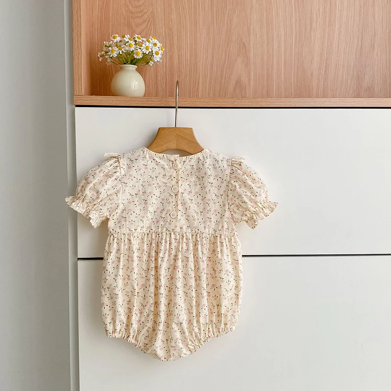 2026 Neuer Sommer 0-24M Baby Mädchen Koreanischer Stil Kurzarm-Strampler mit Aufdruck, Süßer Geburtstags-Strampler mit Schleife – Detail 1