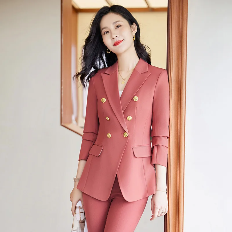 2024Spring and Summer New Rose Red High-Grade Socialite Professional Long Sleeve Small Suit Collar Jacket Women's Pants Two-Piec