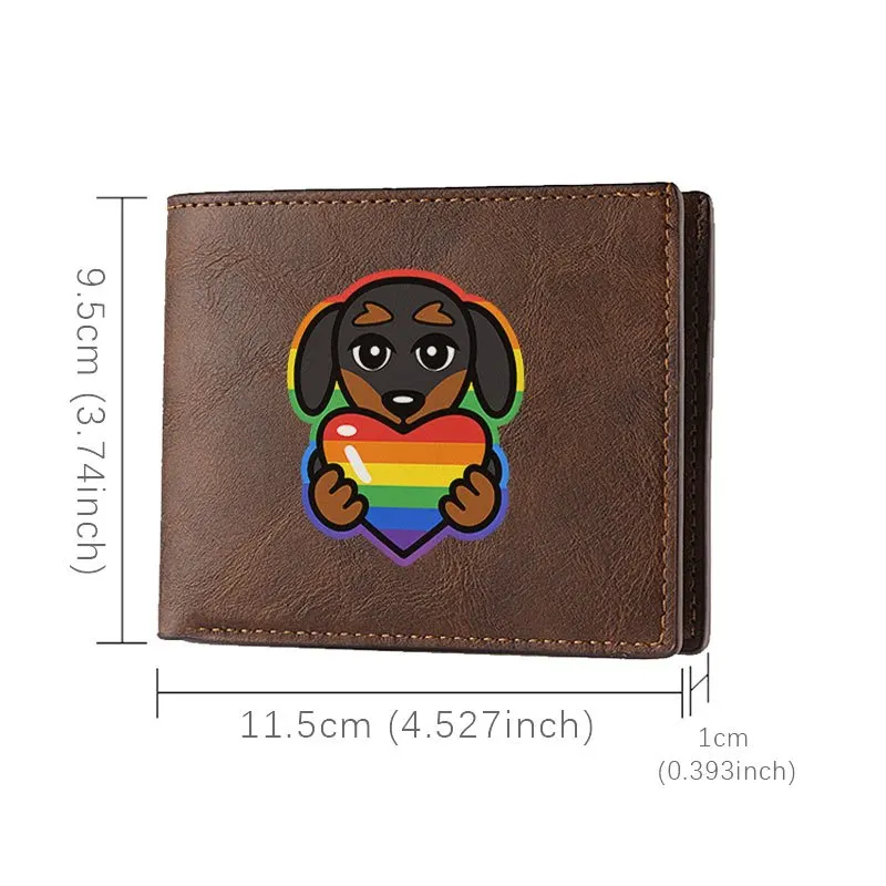 Portafoglio in PU premium con logo a forma di cuore di cane arcobaleno Stile business minimalista Design compatto unisex Durevole Leggero Uso quotidiano