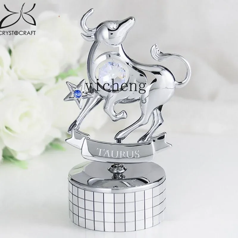 4-10 twelve constellations crystal music box rotatable movement clockwork living room decoration