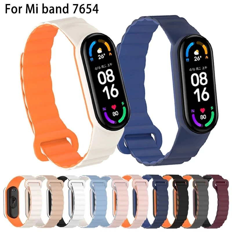 

Магнитный силиконовый ремешок для Xiaomi Mi Band 7 6 5 4 3, браслет для Mi Band 7, ремешок для Mi Band 6 5, ремешок для Mi Band 7 4 3