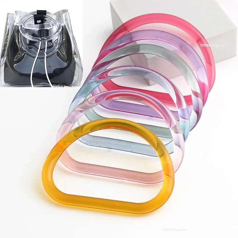 

2Pcs Acrylic 10cm D Ring Transparent Plastic Handle for Bags Handbag Woven-bag Replace Bag Handles Purse Frame Accessories