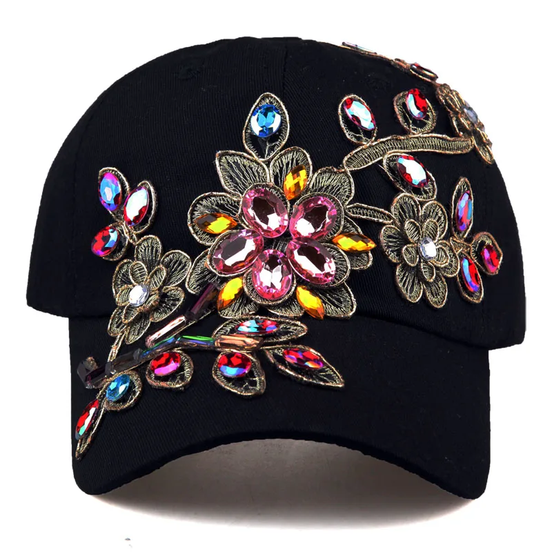 [YARBUU]New Fashion Four Seasons Baseball Cap For Women Flower Rhinestone Gorras Hombre Sun Protection Casquette Hat