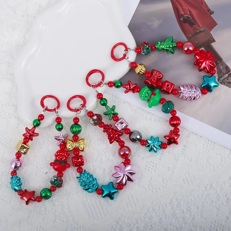 Nieuwe kerst telefoonbedel voor dames, anti-diefstal telefoonpolsband handsfree en kralenketting, afneembaar mobiele telefoonkoord