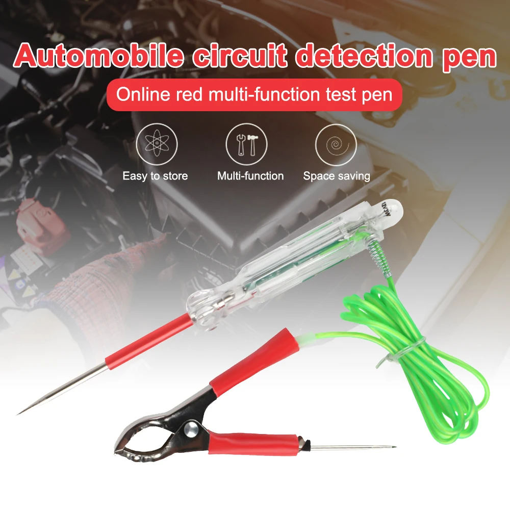 Automotive LED Circuit Tester Pen 6-24V Test Light Bulb With Dual Probes 47 Inch Wire Alligator Clip Voltage Pen Repair Tool