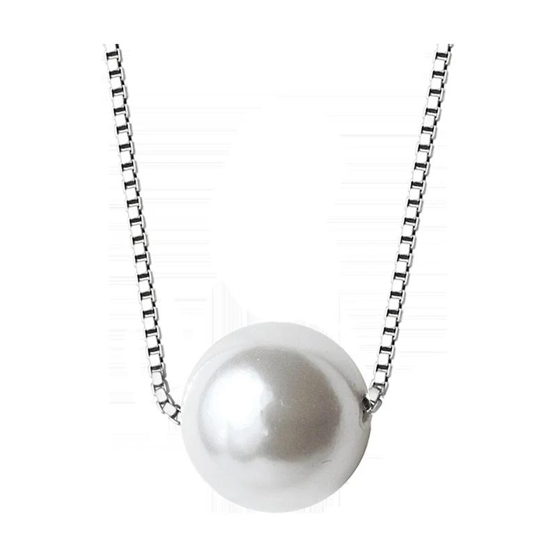 Trustdavis Luxury 925 Sterling Silver Fashion White 6 8 10mm Pearl Pendant 40cm Short Necklace For Women Wedding Jewelry DA189