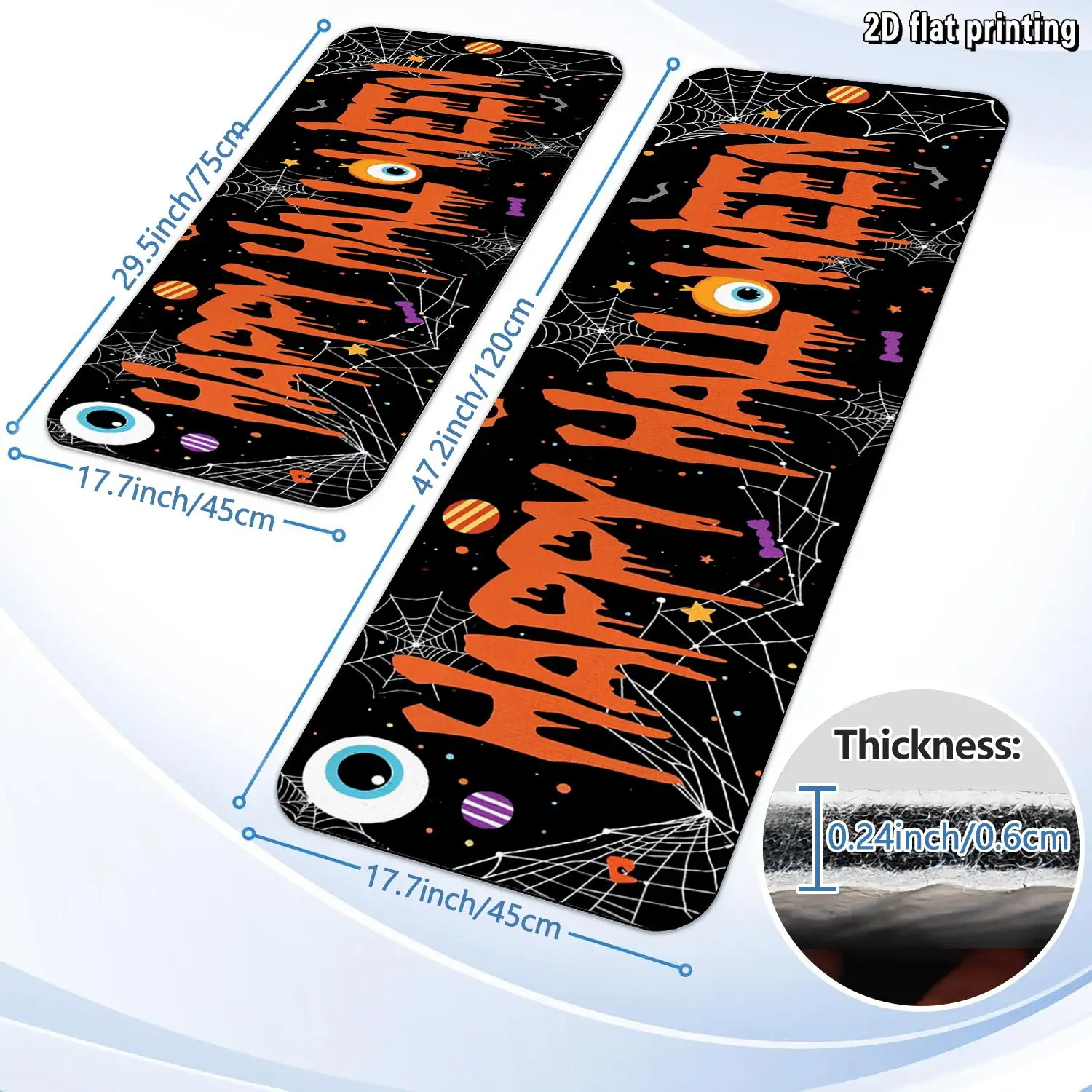 1pc 2D FLAT Printing Kitchen Mat, Self-Adhesive Kitchen Rug, Happy Halloween With Spiderwebs And Eyeballs Design Comfortable.