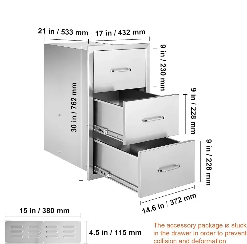 17 واط X 30H X 21D بوصة المطبخ في الهواء الطلق الفولاذ المقاوم للصدأ مزدوج الوصول درج الأنسجة حامل مزيج شواء جزيرة تجهيزات المطابخ في الهواء الطلق #4