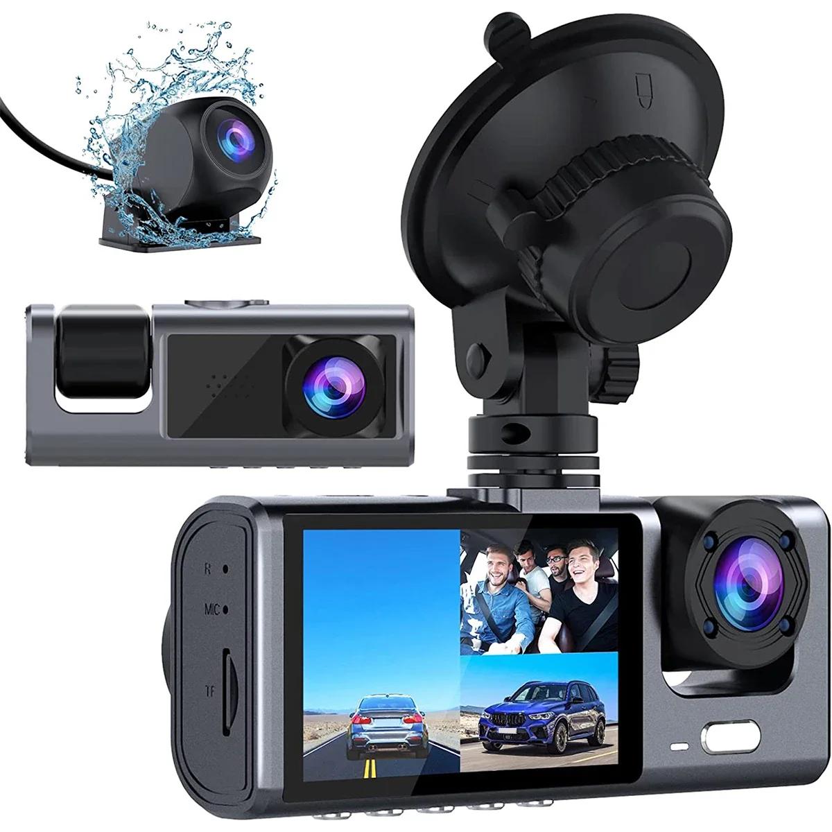 Dual Dash Cam 1080P 720P Front and Rear Car Recorder Dashcam for Cars with IR Night Vision 3 Channel 160 Degree HD Car Driving