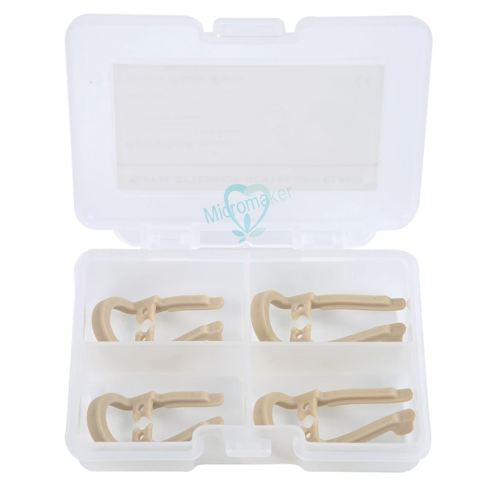 4Pcs/box Dental Distal-Extension Rubber Dam Clamp Premolar Rubber Barrier Clip Resin Material Long/Short